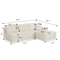 Modern Cloud Sectional with L-Shape Chaise and Cup Holder, Cozy Modular Sofa with Plush Fabric and No Assembly, 96'' L x 66" W x 33" H, Grey(m-3)