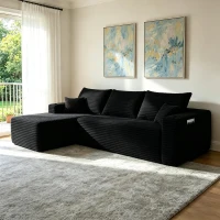 Tranquil Fabric Sofa with L-Shaped Chaise and Side Pockets, Crisp Couch for Living Room and Bedroom, 108'' L x 63" W x 23" H, Black Left(m-5)