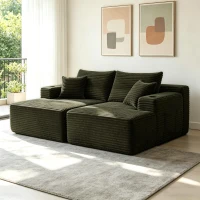Downy Fabric Sectional Sofa with Double Chaise and Cup Holder, Useful Couch for Modern Living Room and Bedroom, 76'' L x 66" W x 26" H, Green(m-1)