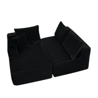 Luxurious Corduroy Sectional Sofa with L-Shaped Chaise and Cup Holder, Cozy Couch for Living Room and Bedroom, 96'' L x 66" W x 33" H, Black(m-9)