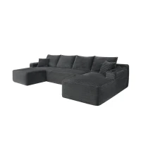 Relaxing Fabric Sectional Sofa with U-Shaped Double Chaise and Pockets, Classy Couch for Living Room and Bedroom, 126'' L x 66" W x 26" H, Grey(m-12)