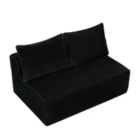 Cosseted Fabric Chaise Lounge with Dual Seats and Cup Holder, Adjustable Couch for Living Room and Bedroom, 57'' L x 35" W x 24" H, Black(m-8)