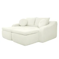 Cozy 2-Piece Chaise Lounge Set with Left and Right Design, Modern Corduroy Lounge Chair with Spring Padding, 66'' L x 76" W x 23" H, White(m-14)