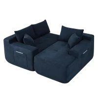 Modern Sectional with L-Shape Chaise and Deep Seat, Cozy Modular Sofa with Cotton-Linen Fabric and No Assembly, 85'' L x 53" W x 24" H, Blue(m-13)