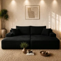 Lasting Corduroy Sectional Sofa with Double Chaise and Deep Seat, Trim Couch for Modern Living Room and Bedroom, 69'' L x 61" W x 30" H, Black(m-1)