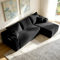 Smooth Fabric Sofa with L-Shaped Chaise and Side Pockets, Urbane Couch for Living Room and Bedroom, 108'' L x 63" W x 23" H, Black Right(m-5)