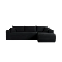 Smooth Fabric Sofa with L-Shaped Chaise and Side Pockets, Urbane Couch for Living Room and Bedroom, 108'' L x 63" W x 23" H, Black Right(m-2)
