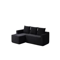 Corduroy Sectional Sofa with L-Shaped Chaise and Deep Seat, Modern Modular Couch for Living Room and Bedroom, 97'' L x 60" W x 31" H, Black(m-10)