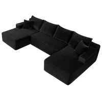 Modern Cloud Sectional with U-Shape Chaise and Side Pockets, Cozy Modular Sofa with Deep Seat and No Assembly, 134'' L x 66" W x 26" H, Black(m-12)