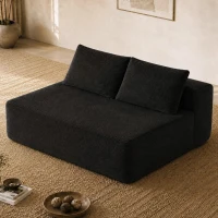 Hearty Corduroy Sectional Sofa with Double Chaise and Deep Seat, Stalwart Couch for Living Room and Apartment, 57'' L x 35" W x 24" H, Black(m-4)