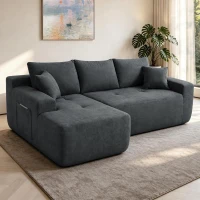 Modern Cloud Sectional with L-Shape Chaise and Deep Seat, Modular Sofa with Cotton-Linen Fabric and No Assembly, 85'' L x 53" W x 24" H, Grey(m-5)