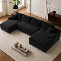 Modern Cloud Sectional with U-Shape Chaise and Side Pockets, Cozy Modular Sofa with Deep Seat and No Assembly, 134'' L x 66" W x 26" H, Black(m-4)