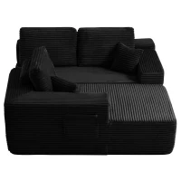 Airy Fabric Sofa with L-Shaped Chaise and Side Pockets, Timeless Couch for Living Room and Bedroom, 104'' L x 67" W x 32.5" H, Black Left(m-8)