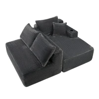 Modern Cloud Sectional with L-Shape Chaise and Cup Holder, Cozy Modular Sofa with Plush Fabric and No Assembly, 96'' L x 66" W x 33" H, Grey(m-10)
