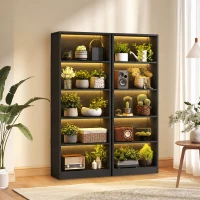 HOMCOM Bookshelf with LED Lights, 5-Tier Bookcase, Cable Holes, for Living Room, Study, Black Wood Grain(m-8)