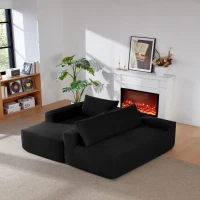 Modern Cloud Sectional with L-Shape Chaise and Deep Seat, Cozy Modular Sofa with Corduroy and No Assembly, 97'' L x 60" W x 31" H, Black(m-8)