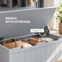 HOMCOM Entryway Hall Tree with Coat Rack and Sitting Bench, Mudroom Bench with Storage, and Hooks, Gray(m-6)