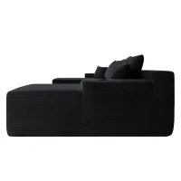Ample Corduroy Sofa with U-Shaped Double Chaise and Pockets, Inviting Couch for Living Room and Bedroom, 126'' L x 66" W x 26" H, Black(m-9)