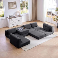 Snuggly Corduroy Sectional Sofa with 5 Pillows and Modular Design, Friendly Couch for Living Room and Bedroom, 100'' L x 35" W x 24" H, Grey(m-8)