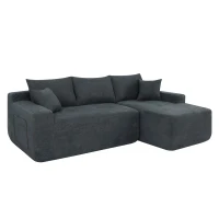 Modern Cloud Sectional with L-Shape Chaise and Deep Seat, Modular Sofa with Cotton-Linen Fabric and No Assembly, 85'' L x 53" W x 24" H, Black(m-14)