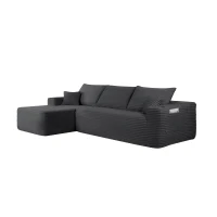 Cushioned Fabric Sofa with L-Shaped Chaise and Side Pockets, Practical Couch for Living Room and Bedroom, 108'' L x 63" W x 23" H, Grey Right(m-11)