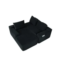 Plush Corduroy Sectional Sofa with L-Shaped Chaise and Deep Seat, Modern Modular Couch for Living Room and Bedroom, 97'' L x 60" W x 31" H, Black(m-10)