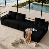 Ethereal Fabric Sofa with U-Shaped Chaise and Side Pockets, Sharp Couch for Living Room and Bedroom, 104'' L x 67" W x 32.5" H, Black Right(m-5)