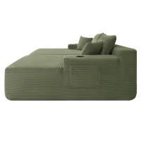 Modern Cloud Sectional with Double Chaise and Deep Seat, Cozy 2-Seater Sofa with Soft Corduroy and No Assembly, 69'' L x 61" W x 30" H, Green(m-10)