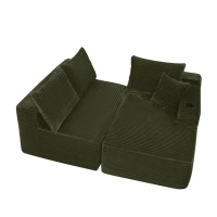 Warm Corduroy Sectional Sofa with L-Shaped Chaise and Cup Holder, Sensible Couch for Living Room and Bedroom, 96'' L x 66" W x 33" H, Green(m-10)