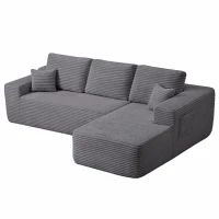 Gentle Fabric Sofa with L-Shaped Chaise and Side Pockets, Wise Couch for Living Room and Bedroom, 104'' L x 67" W x 32.5" H, Grey Right(m-10)