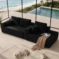 Dreamy Fabric Sofa with L-Shaped Chaise and Side Pockets, Smart Couch for Living Room and Bedroom, 104'' L x 67" W x 32.5" H, Black Right(m-4)