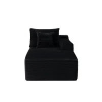 Chic Right Chaise with Plush Velvet and Cup Holder, Cozy Modular Sofa with Flexible Matching and No Assembly, 66'' L x 39" W x 33" H, Black(m-9)
