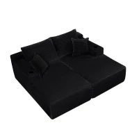 Fresh Fabric Sectional Sofa with Dual Chaise, Deep Seat and Cup Holder, Handy Couch for Living Room and Bedroom, 76'' L x 66" W x 26" H, Black(m-12)