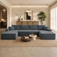 Grand Corduroy Sectional Sofa with U-Shaped Double Chaise and Pockets, Stylish Couch for Living Room and Bedroom, 126'' L x 66" W x 26" H, Grey(m-1)