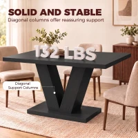 HOMCOM Modern Dining Table for 4 People, 47.2" Kitchen Table for Dining Room and Living Room, Rectangular, Black Wood Grain(m-5)