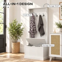 HOMCOM Hall Tree with Coat Rack, Storage, and Sitting Bench, Cream White(m-4)