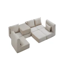 Cozy Modular Sectional with L-Shape and 5 Pillows, Chic Versatile Couch with Soft Corduroy and No Assembly, 100'' L x 35" W x 24" H, Camel(m-14)