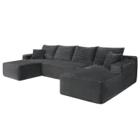 Modern Cloud Sectional with U-Shape Chaise and Side Pockets, Modular Sofa with Deep Seat and No Assembly, 133.5'' L x 66" W x 26" H, Grey(m-12)