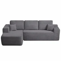 Luxe Fabric Sofa with L-Shaped Chaise and Side Pockets, Functional Couch for Living Room and Bedroom, 104'' L x 67" W x 32.5" H, Grey Left(m-2)