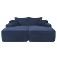 Bold Corduroy Sectional Sofa with Double Chaise and Deep Seat, Cheerful Couch for Modern Living Room and Bedroom, 69'' L x 61" W x 30" H, Blue(m-2)