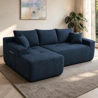 Modern Cloud Sectional with L-Shape Chaise and Deep Seat, Modular Sofa with Cotton-Linen Fabric and No Assembly, 85'' L x 53" W x 24" H, Blue(m-5)