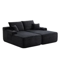 Welcoming Fabric Sectional Sofa with Double Chaise and Deep Seat, Urban Couch for Living Room and Bedroom, 69'' L x 61" W x 30" H, Black(m-8)