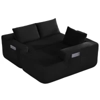 Tactile Corduroy Sofa with L-Shaped Chaise and Side Pockets, Rich Couch for Living Room and Bedroom, 104'' L x 67" W x 32.5" H, Black Right(m-9)