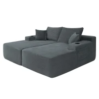 Robust Corduroy Sectional Sofa with Double Chaise and Deep Seat, Neat Couch for Modern Living Room and Bedroom, 69'' L x 61" W x 30" H, Grey(m-13)