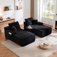 Homey Fabric Sectional Sofa with Double Chaise and Deep Seat, Clean Couch for Modern Living Room and Bedroom, 69'' L x 61" W x 30" H, Black(m-5)