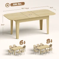 HOMCOM Extendable Oval Dining Table for 4-6, Farmhouse Expandable Kitchen Table, Round Edges, Oak(m-3)