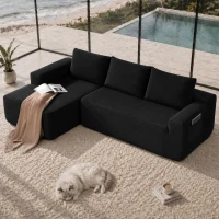 Modern Cloud Sectional with L-Shaped Chaise and Deep Seat, Modular Sofa with Side Pockets and No Assembly, 104'' L x 67" W x 32.5" H, Black(m-4)