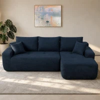 Modern Sectional with L-Shape Chaise and Deep Seat, Cozy Modular Sofa with Cotton-Linen Fabric and No Assembly, 85'' L x 53" W x 24" H, Blue(m-1)
