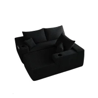 Smooth Fabric Sofa with L-Shaped Chaise and Side Pockets, Urbane Couch for Living Room and Bedroom, 108'' L x 63" W x 23" H, Black Right(m-8)