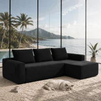 Tactile Corduroy Sofa with L-Shaped Chaise and Side Pockets, Rich Couch for Living Room and Bedroom, 104'' L x 67" W x 32.5" H, Black Right(m-5)